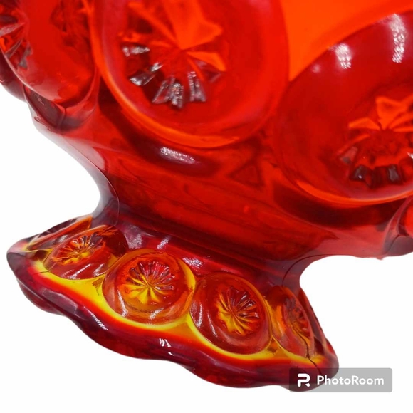 L.E. Smith Moon & Star Amberina Ruffled Edge Glass Candy Dish/ Bowl - Picture 4 of 7